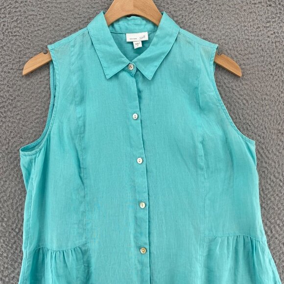 J Jill Top Womens Small Blue Love Linen Button Up Collar Sleeveless A Line Tunic - Picture 2 of 10